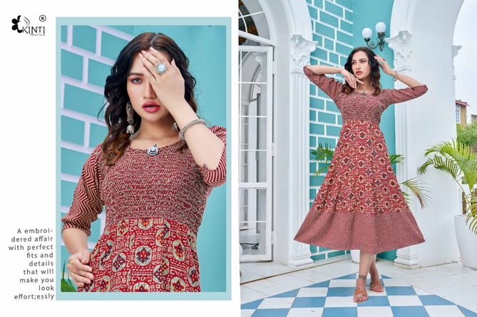 Kinti Blue Ethnic Wear Wholesale Printed Anarkali Kurtis